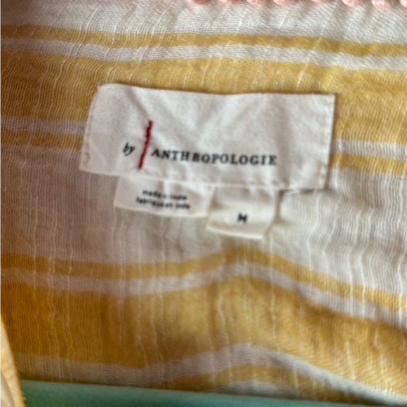 ANTHROPOLOGIE By Anthropologie Side-Button Yellow White Tunic Top Women Size M - Picture 3 of 8